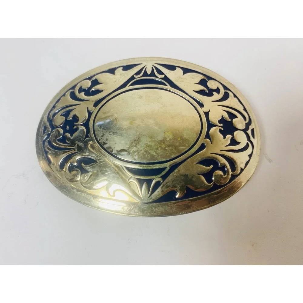 Silver Tone Blue Accent Cowboy Western Style Vintage Belt Buckle Silverado USA